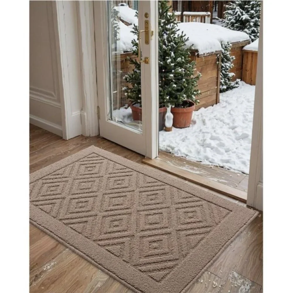 New 24x36Inch Front Door Mat, Non-Slip, Absorbent, Washable Doormat - Beige